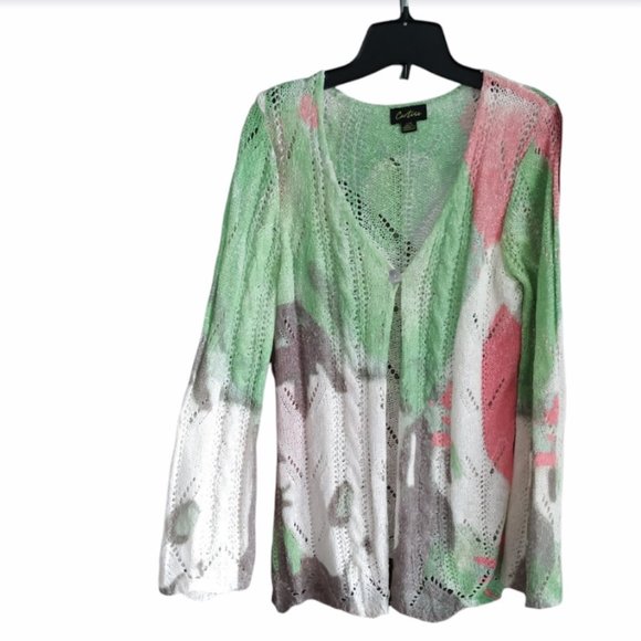 Cartise Sweaters - 🌈Cartise “tie dye” green pink open knit cardigan